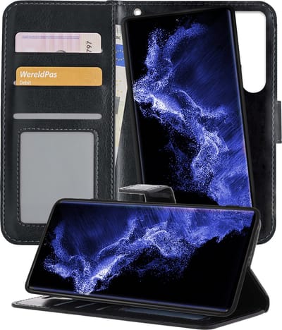 Hoesje - 2 in 1 - Geschikt voor Samsung Galaxy S22 Ultra - Met Uitneembare Hard Cover - Kunstleer - Bookcase - Wallet Case - Met Pasjeshouder - Book Case - Uitneembaar - Pashouder - Telefoonhoes - Zwart