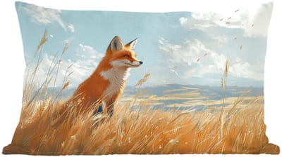 Sierkussens - Kussentjes Woonkamer - 60x40 cm - Vos - Gras - Wolken - Oranje