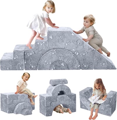 Kinderbank met Glijbaan en Trap voor Speelkamers - Modulaire Schuimbouwstenen voor Creatieve Speelervaringen