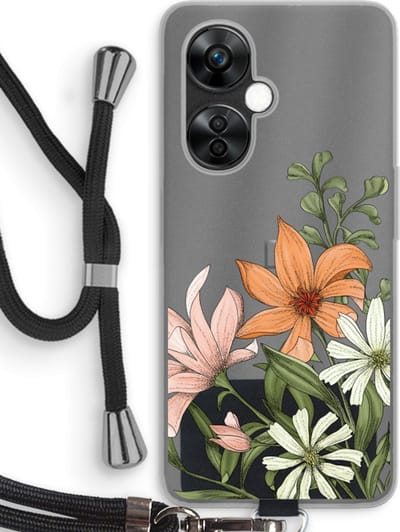 Case Company® - Hoesje met koord geschikt voor OnePlus Nord CE 3 Lite hoesje met Koord - Floral bouquet - Telefoonhoesje met Zwart Koord - Bescherming aan alle Kanten en Over de Schermrand