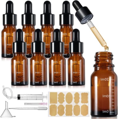 8 Stuks Glazen Pipet Flessen 20ml Amber Herbruikbare Flessen met Schaalverdeling en Druppelaar voor Essentiële Olie, Aromatherapie en Geuren