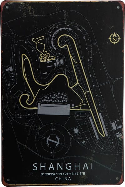 Wandbord – Shanghai - Metalen wandbord - Wandborden – Formule 1 - Metalen bord - Mancave - Mancave decoratie - Tekst bord - Retro - Metal sign - Bar decoratie - Decoratie - Metalen borden - Cadeau - UV bestendig - 20 x 30cm - Cave & Garden