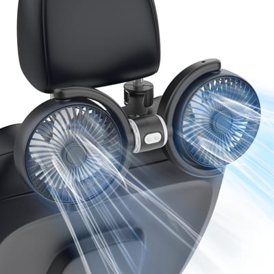 Dubbele Auto Hoofdsteun Ventilator - 3 Snelheden - 360 Graden Roteerbaar - 5V/2A USB Autostoel Koeling met Onafhankelijke Knoppen voor Achterbank, Kinderen & Huisdieren - Auto Accessoires Interieur - Zwart