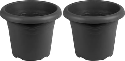 Hega Hogar Plantenpot - 3x - bloempot - antraciet - kunststof - Dia 26 cm - Hoogte 20 cm - Rond - voor binnen/buiten