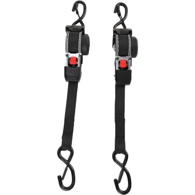 2 pièces Sangles à cliquet 1 pouce X 10 pieds Rétractables Automatiquement Résistance à la rupture 1760lbs Sangles d'arrimage à cliquet avec crochets S pour black