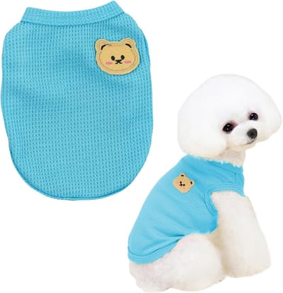 OLOEY Honden T-shirts- puppykleding voor jongens en meisjes- zomerkostuum voor huisdieren- hondenoutfit- tanktop- vest- mouwloos- schattige jurkjes voor kleine honden- en kattenrassen (blauw- groot)