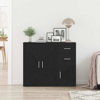 vidaXL - Dressoir - zwart - eiken - 91x29,5x75 - cm - bewerkt - hout