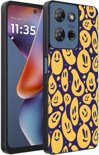 Smartphonica Telefoonhoesje Geschikt voor Motorola Moto G 2025 met smiley opdruk - TPU backcover case emoji design - Paars Geel geschikt voor Motorola Moto G 2025