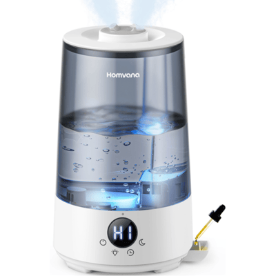 Homvana 3,6 l luchtbevochtiger H101 grijs - van bovenaf vullen, SilentSpary-technologie, gebruiksduur 34 h, stil 16 dB, BPA-vrij, aromadiffuser,