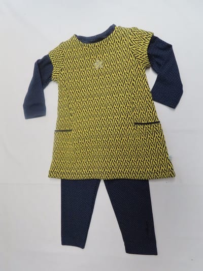 Ensemble - 3 pack - meisje - Jurk+ tshirt lm en legging - Geel , marine - 9 maand 74