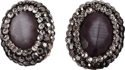 Edelstenen oorbellen Bright Grey Oval Cat's Eye oorsteker - grijs - kattenoog - sterling zilver (925) - stras steentjes - luxe sieraden doosje - dames oorbellen - oorknoppen - oorknopjes - grijze oorbellen