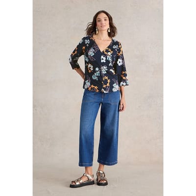 White Stuff Rae Organic Cotton Top Navy Print Size: 10 | Blouses Outlet | Dames | Blauw