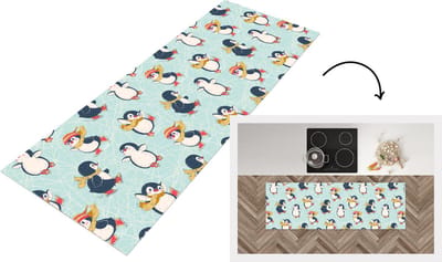 Keukenloper - Loper keuken - Kinderen - Pinguïn - Schaatsen - Winter - Patronen - 150x50 cm - Keukenloper vinyl