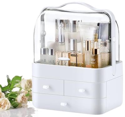 Grote Make-up Organizer met Laden - Doorzichtige Cosmetische Opbergdoos voor Huidverzorging - Opbergkoffer voor IJdelheid en Badkamer - 26,4x18,2x34,7 cm - Wit