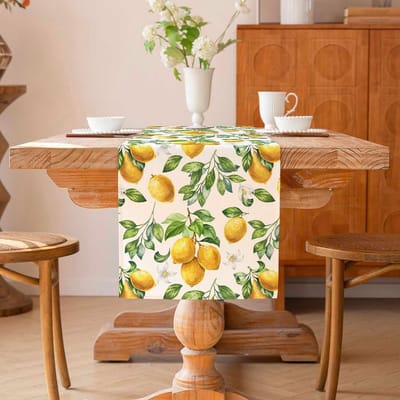 Tafelloper, citroengeel, lente, zomerseizoen, groene bladeren, afwasbaar, rustiek, tafeldecoratie, keuken en eetkamer, voor binnen, feest, 40 x 180 cm