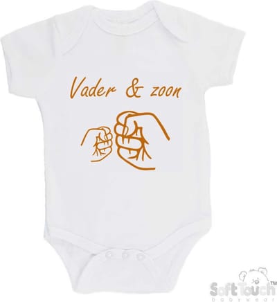 100% katoenen Romper "Vader & zoon Boks" Unisex Katoen Wit/tan Maat 62/68 Vaderdag