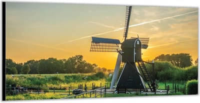 Dibond –Groene Molen in Wei -200x100 Foto op Aluminium (Wanddecoratie van metaal)