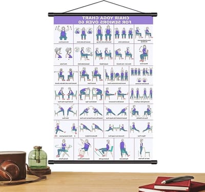 Oefendiagram Senioren - Pilates Poster - Stretchoefeningen Thuis - Duidelijke Visuele Instructies - 40 x 60 cm - Meerdere Kleuren