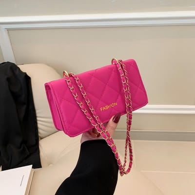 Diamant Ketting Kleine Tas Trendy en Modieuze Textuur Tas voor Vrouwen Ins Niche Effen Kleur Crossbody Tas pink