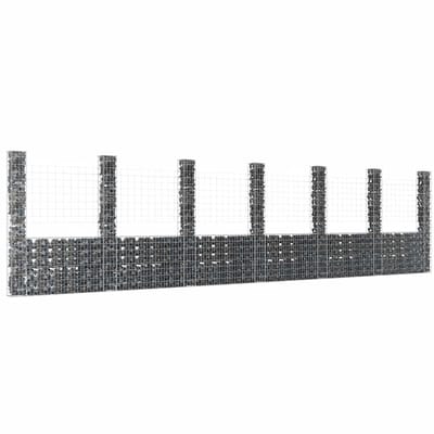 vidaXL - Schanskorf - U-vormig - met - 7 - palen - 740x20x200 - cm - ijzer