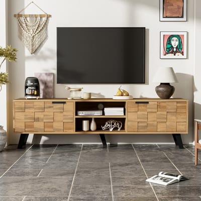 Sweiko TV-meubel - 2 deuren + 2 open vakken - 160.5 x 35.5 x 45 cm - Natuurlijk