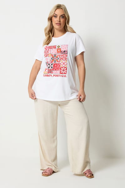 Yours Wit Tshirt Met ‘Lisbon Portugal’Print Size 42