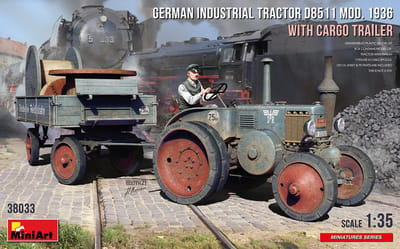 MiniArt Modelbouwpakket Landbouwvoertuigen - 38033 German Tractor D8511 Mod. 1936 w/Cargo Trailer Plastic - 1:35 - Modelbouw