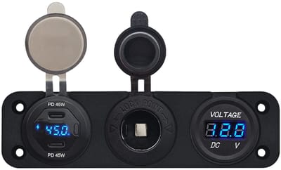 ProRide 12V USB C Autolader 2 Poorten - 45W/QC3.0 - Voltmeter en 12V/24V Sigarettenplug - Drievoudig inbouw
