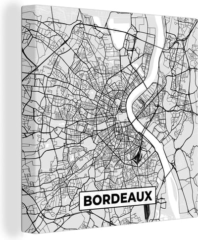 Canvas Schilderij Kaart - Stadskaart - Bordeaux - Plattegrond - Frankrijk - 20x20 cm - Wanddecoratie