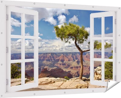 Gards Tuinposter Doorkijk Grand Canyon met Boom - 180x120 cm - Tuindoek - Tuindecoratie - Wanddecoratie buiten - Tuinschilderij