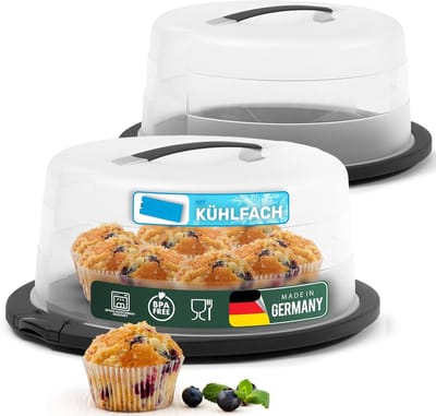 Novaliv taarttransportdoos met koelvak en muffinvorm (rond 38 x 33,5 x 17,5 cm), opbergdoos met deksel voor taarten & gateaux, taarttransportdoos, taartdoos, taartkoepelvorm