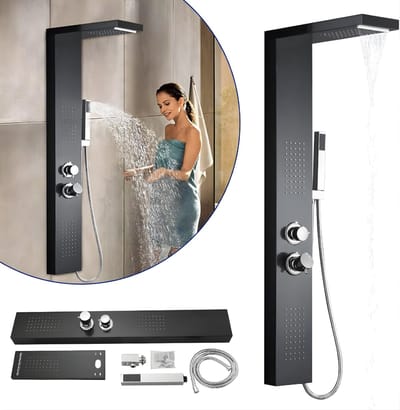 KAD® Douchepaneel - Regendouche - Douchekolom - Douchepanelen - Zwart - 47cm x 15cm x 115cm