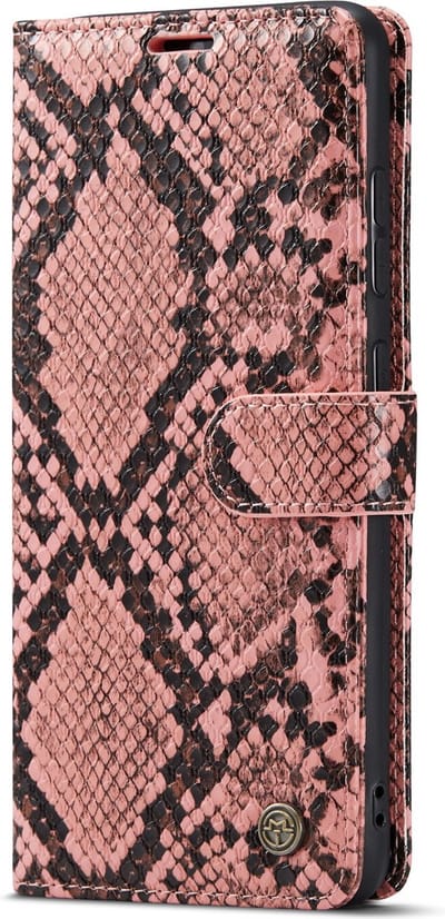 Casemania Hoesje Geschikt voor Samsung Galaxy A52 / A52S - Roze - Luxe Wallet Bookcase met Pasjeshouder en Standaard - Kunstleer Portemonnee Telefoonhoesje met Slangen Structuur