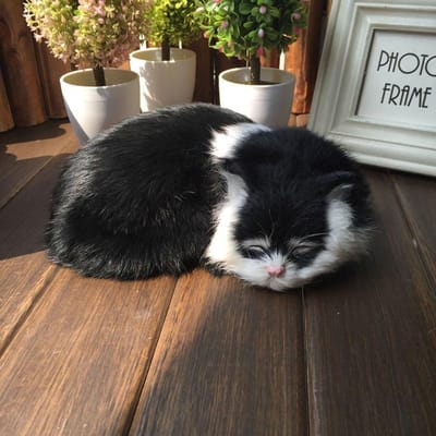 Schattig Realistisch Simulatie Kat Speelgoed Pluche Dier Mini Simulatie Kat Poppetje Levensgetrouw Miniatuur Pluche Slapende Katten Speelgoed voor Kinderen