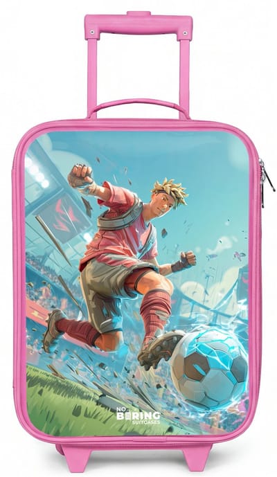 NoBoringSuitcases.com® - Kinderkoffer roze - Kindertrolley meisje - Voetbal - Jongen - Stadion - Elektrisch - Koffer kind lichtgewicht - Reiskoffer trolley voor kinderen - Koffertje met lichtgevende wieltjes - Rolkoffer