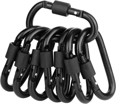 Vergrendelbare karabijnhaak - 3 inch D-ring haken veersluiting sleutelhook schroefpoort aluminium karabijnhaken voor buiten reizen kamperen vissen wandelen rugzak - Black 8pcs