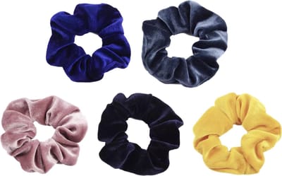 Scrunchie 5 stuks Velvet Extra Vol en Luxe - haarelastiek haarwokkel scrunchies - oudroze - navy - blauwgrijs - geel - blauw - Kraagjeskopen.nl