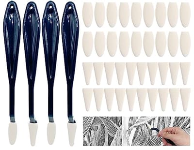 Schetswisser Set - 4 Stuks Kunstblenders met Sponskoppen en Gekneed Gum voor Schetsen en Detailschilderen