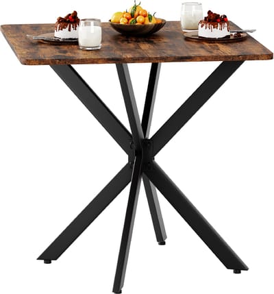Bruin Spaanplaat Vierkante Bijzettafel Ijzer Onderstel 80×80×75cm Woonkamer Slaapkamer Kantoor