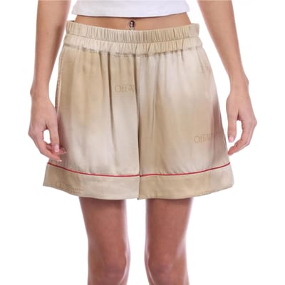 Off-White Viscose pyjamashort voor dames met reliëfpatroon (Beige)