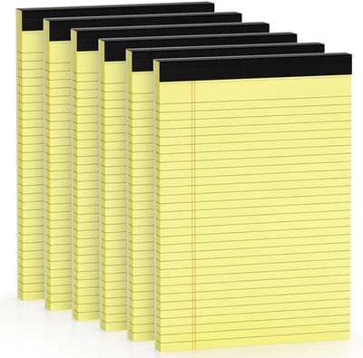 Gele notitieblokken 8,5 x 11 inch - 6 stuks - 30 vellen - 20 lbs - dubbelzijdig bedrukt - breedlijnig