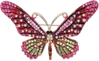 Fako Bijoux® - Broche - Vlinder - 76x44mm - Roze/Groen