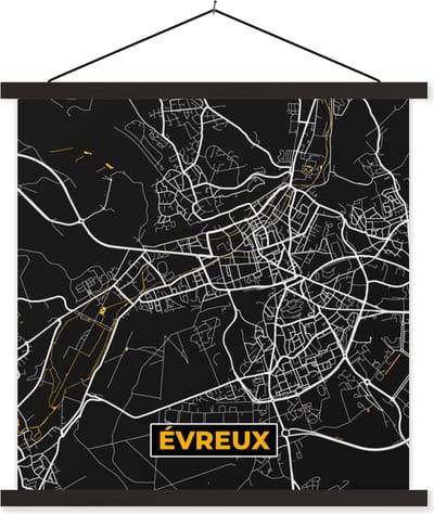 Posterhanger incl. Poster 60x60 cm - Schoolplaat - Stadskaart - Frankrijk - Plattegrond - Kaart - Evreux - Textielposter - Zwarte latten - Stadskaart