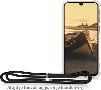 Arara Silicone Hoesje Huawei Y6 2019 Transparant Hoesje met Zwarte draagkoord / Backcover / Case / Huawei