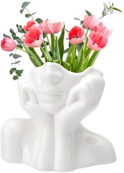 Dailygoods- Keramische Vaas - Bloemenvaas 19 x 9 cm - Bloempot met Gezicht - Esthetische Decoratie - Tafeldecoratie - Hoogwaardig Keramiek