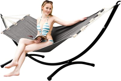 Hangmat Set - Ligstoel Onderstel - Buiten Ontspannen - Montage Zonder Boren - 190x80cm - Grijs
