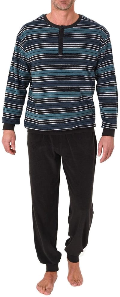 Heren pyjama in badstof met manchetten in een stijlvolle blokstreep-look - ook in oversize