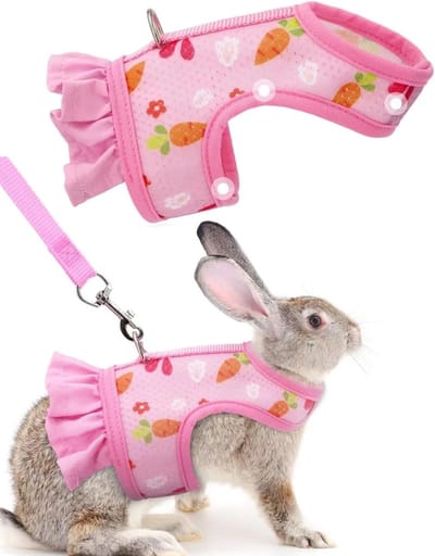 Daity Geschirr für Kaninchen、auslaufsicher、verstellbar und atmungsaktiv、geeignet für kleine Tiere、Kätzchen、Meerschweinchen、Chinchilla Zugschnur für Weste（Rosa、S）