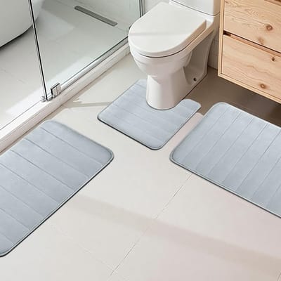 3-delige badmatset van zachte microvezel, antislip en wasbaar, ideaal voor douche en toilet (lichtgrijs)