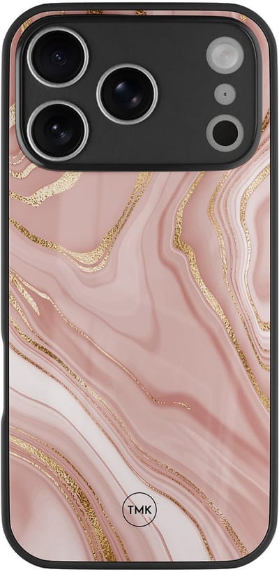 Hoesje geschikt voor Apple iPhone 17 Pro Max - Rose marble - Roze - TPU luxe case (glossy toplaag) - Marmer - Hardcase backcover zwart